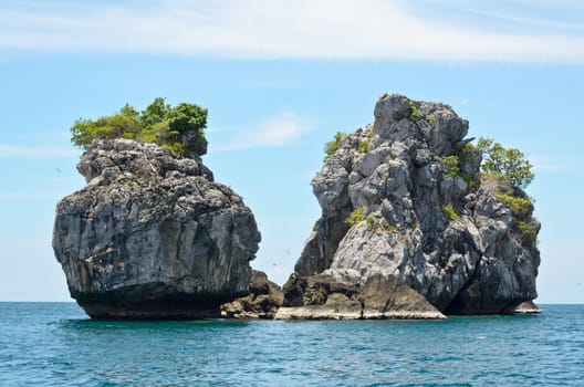 Small island at the blue sea in summer for diving of Chumphon province, Thailand.