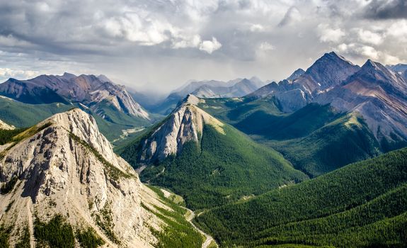 Mountain range landscape view in Jasper NP, Rocky Mountains, Canada