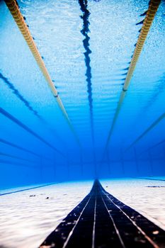 Empty 50m Olympic Outdoor Pool and Dividing lines from Underwater
