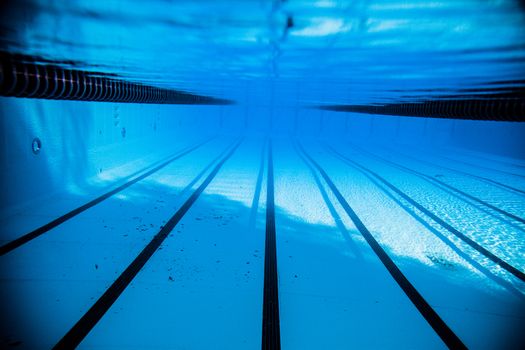 Empty 50m Olympic Outdoor Pool and Dividing lines from Underwater
