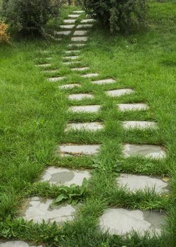 stone walkway on the grass in the park