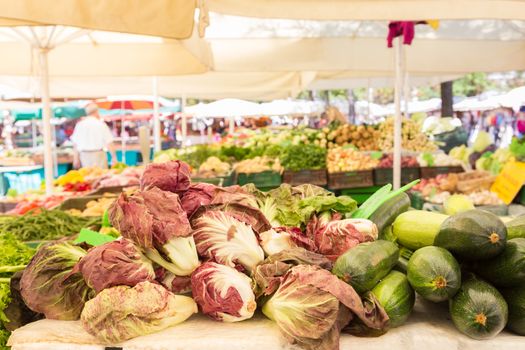 Market stall with variety of organic vegetable.
