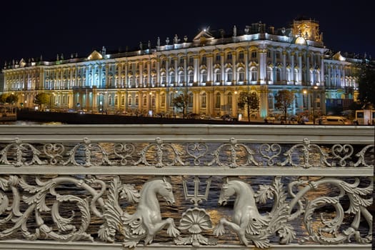 Hermitage Museum in Winter Palace  and Neva Embankment