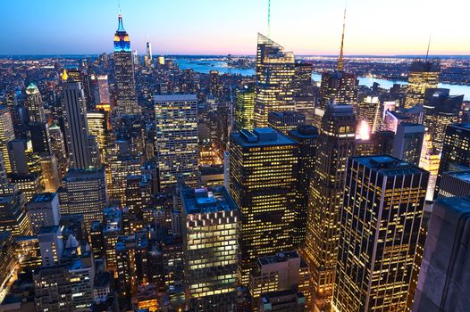 Cityscape view of Manhattan with Empire State Building, New York City, USA at night