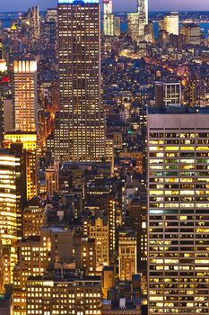 Cityscape view of Manhattan with Empire State Building, New York City, USA at night