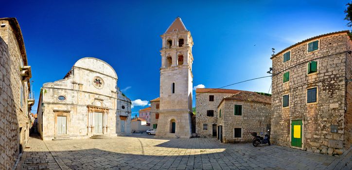 Stari Grad, island of Hvar old stone square panoramic view, Dalmatia, Croatia