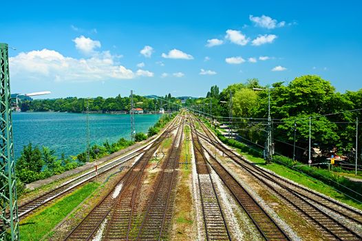 Railway tracks in a rural scene at Lindau, Germany