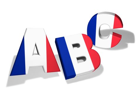 French language school and education concept with the letters Abc and the colors of France flag on white background.
