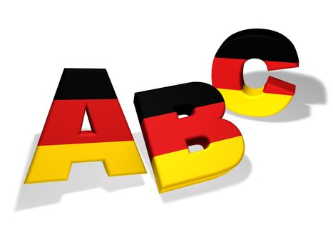 German language school and education concept with the letters Abc and the colors of Germany's flag on white background.