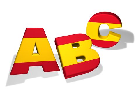 Spanish language school and education concept with the letters Abc and the colors of Spain flag on white background.