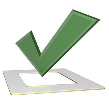 Glossy green Check mark on white background