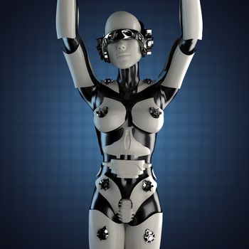 woman cyborg of steel and white plastic