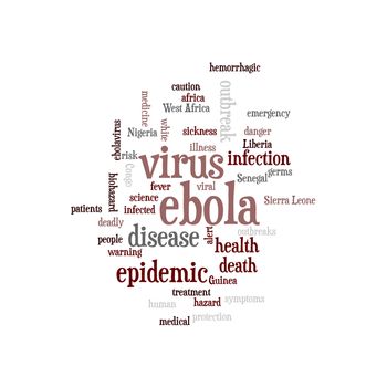 Ebola virus word cloud on white background.