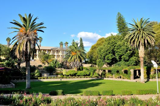 View of the parliament building, called the Tinten Palast or Ink Palace, in Windhoek, Namibia.
