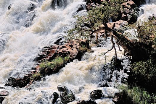 Close-up of the Ruacana waterfalls in Namibia
