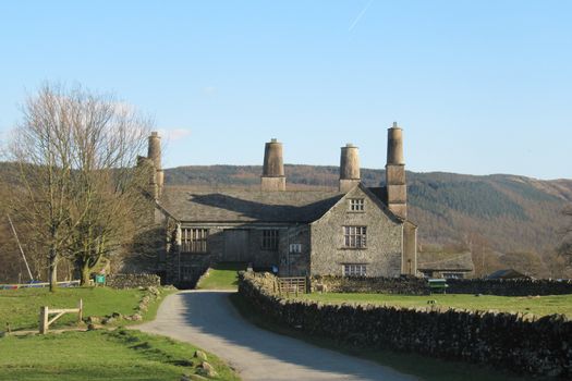 old hall at coniston in the lake district, uk