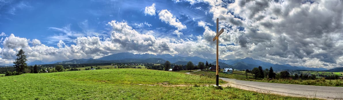 Tatra Mountains - Panorama with cross and view on Giewont