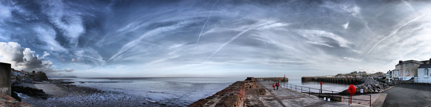 Watchet harbour and coastline panorama