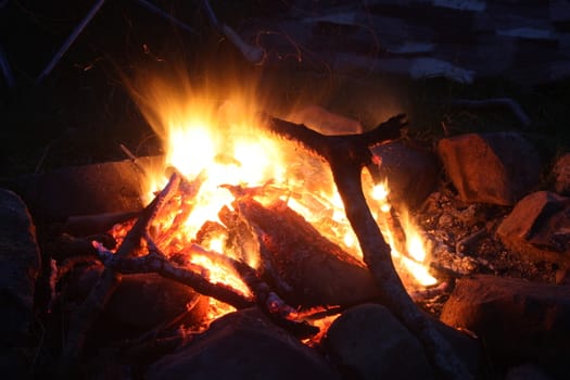 flames from a fire glowing orange