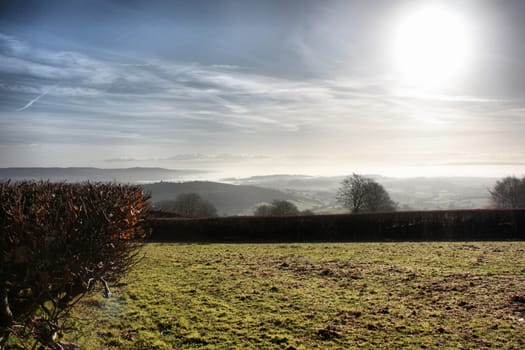 cloud or mist in a valley in exmoor national park