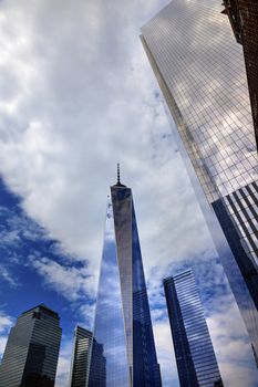 New World Trade Center Glass Building Skyscraper Skyline Blue Clouds Reflection New York City NY 