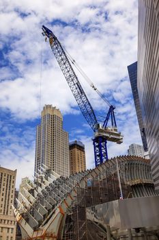 Building Crane Skyscrapers Skyline Blue Clouds New York City NY 