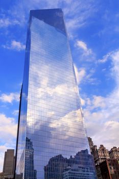 New World Trade Center Glass Building Skyscraper Skyline Blue Clouds Reflection New York City NY 