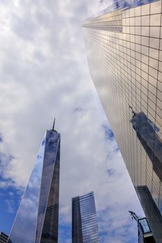 New World Trade Center Glass Building Skyscraper Skyline Blue Clouds Reflection New York City NY 