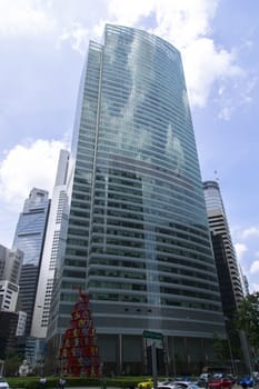 Singapore Skyscrapers and Raffles Quay. Afternoon in City  EDITORIAL Singapore, Singapore - February 13, 2014