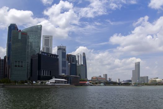 Singapore Skyscrapers Seaside Promenade. Afternoon in City  EDITORIAL Singapore, Singapore - February 13, 2014