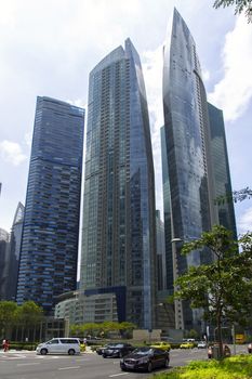 Singapore Skyscrapers and Cars. Afternoon in City  EDITORIAL Singapore, Singapore - February 13, 2014