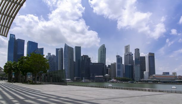 Singapore Skyscrapers and Marina Bay Panorama. Afternoon in City  EDITORIAL Singapore, Singapore - February 13, 2014