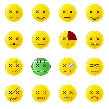 Set of sixteen smiles creepy-buttons.
