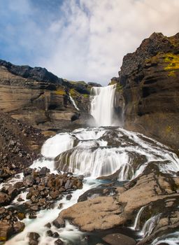 Beautiful Icelandic waterfall Oraerufoss. It is located on the South of the island, near Eldgja Canyon.