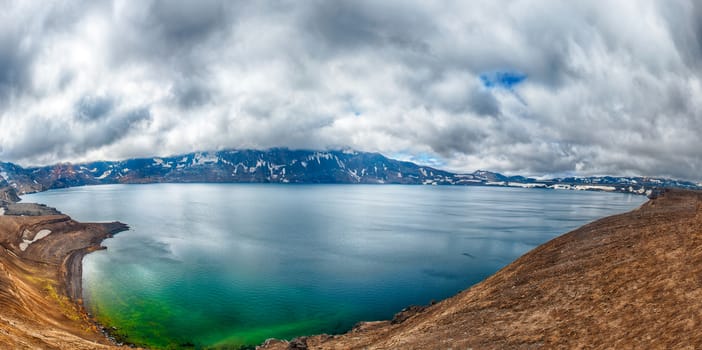 Oskjuvatn lake is the second deepest lake on the Iceland and is located in the caldera of the volcano Askja. HDR panorama