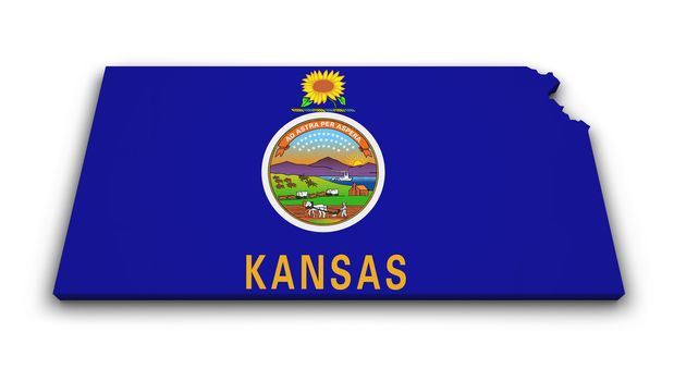 Shape 3d of Kansas map with flag isolated on white background.