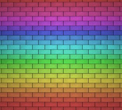 Colorful brick wall texture painted with rainbow colors.