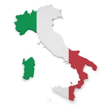 Shape 3d of Italian flag and map isolated on white background.