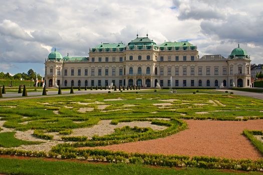 Photo shows general view of garden of Belvedere Palace.