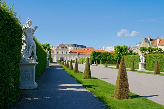 Photo shows general view of garden of Belvedere Palace.