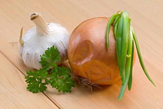 Photo shows details of various vegetable salad ingredients.