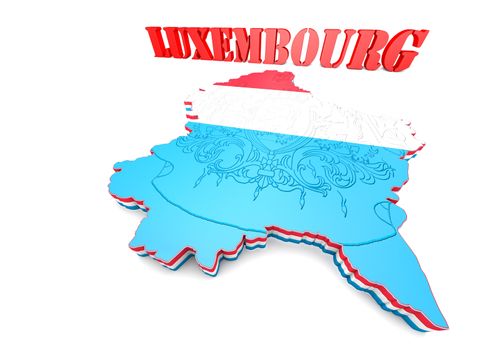 3D Map illustration of Luxembourg with flag and coat of arms