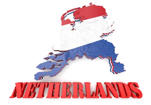 Map illustration of Netherlands with flag with coat of arms