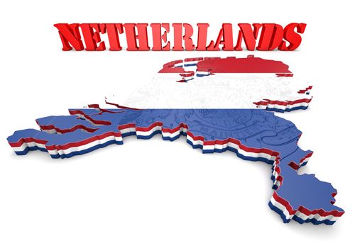 Map illustration of Netherlands with flag with coat of arms