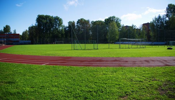 Red racetrack on the stadium in Riga
