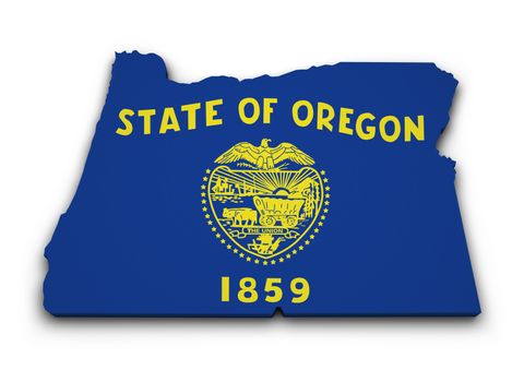 Shape 3d of Oregon state map with flag isolated on white background.