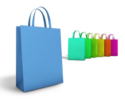 Colorful shopping bags with blank space for copy and text on white background.