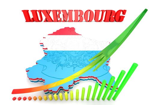 3D Map illustration of Luxembourg with flag and coat of arms