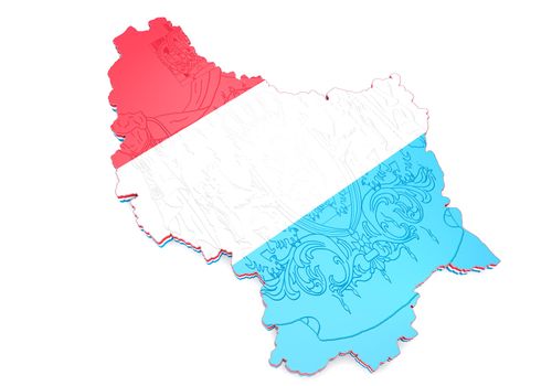3D Map illustration of Luxembourg with flag and coat of arms