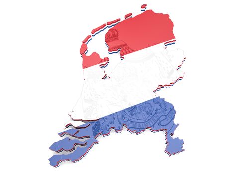 Map illustration of Netherlands with flag with coat of arms